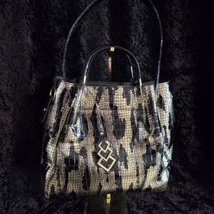 Structured Black and Gold Tote Handbag